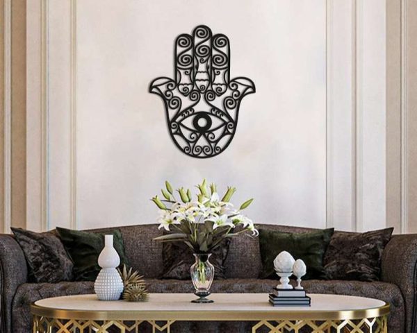 Personalized Hamsa Hand Evil Eyes Hand of Fatima V12 Yoga Studio Home Decor Custom Metal Sign