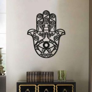 Personalized Hamsa Hand Evil Eyes Hand of Fatima V12 Yoga Studio Home Decor Custom Metal Sign