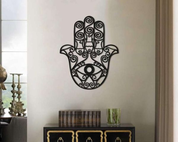 Personalized Hamsa Hand Evil Eyes Hand of Fatima V12 Yoga Studio Home Decor Custom Metal Sign