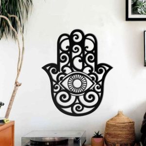 Personalized Hamsa Hand Evil Eyes Hand of Fatima V2 Yoga Studio Home Decor Custom Metal Sign