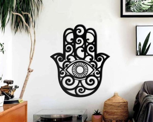 Personalized Hamsa Hand Evil Eyes Hand of Fatima V2 Yoga Studio Home Decor Custom Metal Sign