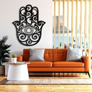 Personalized Hamsa Hand Evil Eyes Hand of Fatima V2 Yoga Studio Home Decor Custom Metal Sign 2