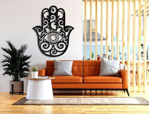 Personalized Hamsa Hand Evil Eyes Hand of Fatima V2 Yoga Studio Home Decor Custom Metal Sign