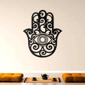 Personalized Hamsa Hand Evil Eyes Hand of Fatima V2 Yoga Studio Home Decor Custom Metal Sign 3