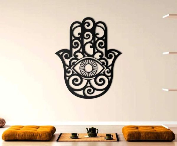 Personalized Hamsa Hand Evil Eyes Hand of Fatima V2 Yoga Studio Home Decor Custom Metal Sign