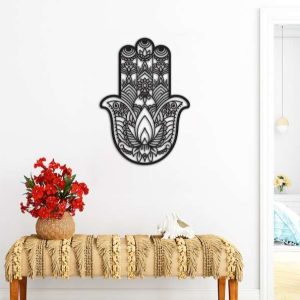 Personalized Hamsa Hand Evil Eyes Hand of Fatima V3 Yoga Studio Home Decor Custom Metal Sign 2