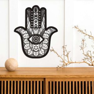 Personalized Hamsa Hand Evil Eyes Hand of Fatima V4 Yoga Studio Home Decor Custom Metal Sign 2