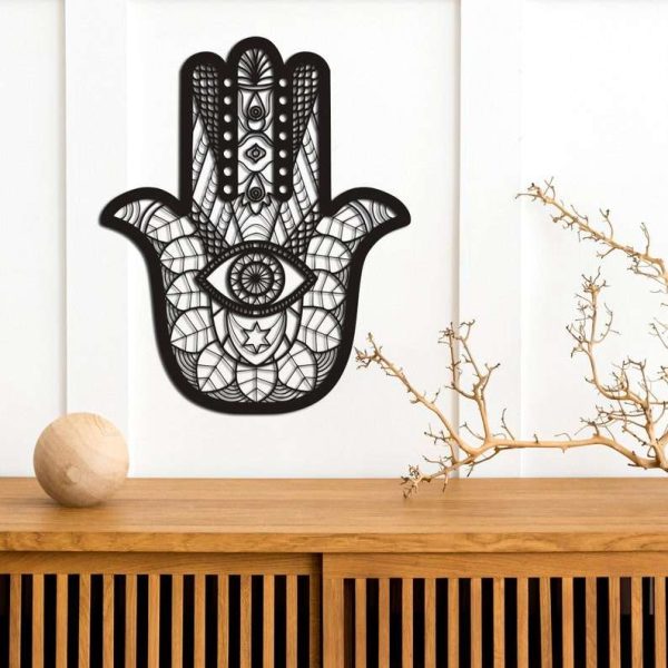 Personalized Hamsa Hand Evil Eyes Hand of Fatima V4 Yoga Studio Home Decor Custom Metal Sign