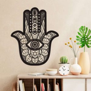 Personalized Hamsa Hand Evil Eyes Hand of Fatima V4 Yoga Studio Home Decor Custom Metal Sign 3