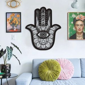 Personalized Hamsa Hand Evil Eyes Hand of Fatima V4 Yoga Studio Home Decor Custom Metal Sign 4