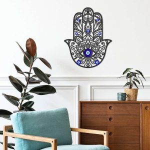 Personalized Hamsa Hand Evil Eyes Hand of Fatima V5 Yoga Studio Home Decor Custom Metal Sign 1