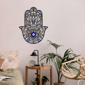 Personalized Hamsa Hand Evil Eyes Hand of Fatima V5 Yoga Studio Home Decor Custom Metal Sign 2