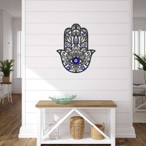 Personalized Hamsa Hand Evil Eyes Hand of Fatima V5 Yoga Studio Home Decor Custom Metal Sign 4