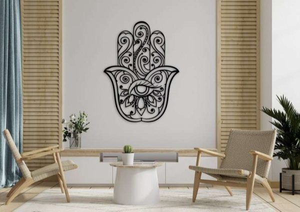 Personalized Hamsa Hand Evil Eyes Hand of Fatima V7 Yoga Studio Home Decor Custom Metal Sign