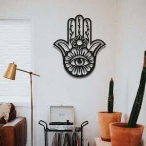 Personalized Hamsa Hand Evil Eyes Hand of Fatima V9 Yoga Studio Home Decor Custom Metal Sign 1