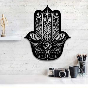 Personalized Hamsa Hand Spiritual Gift Hand of Fatima Yoga Studio Home Decor Custom Metal Sign 1 1