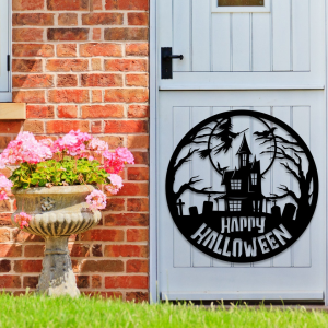 Personalized Haunted House Metal Sign Witch Happy Halloween Decoration for Home 2