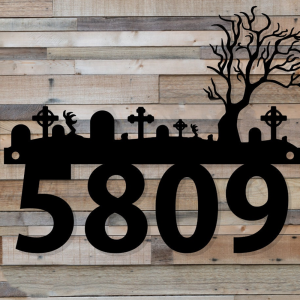 Personalized Horror Halloween Cemetery Graveyard Metal Sign Custom House Number Sign Halloween Decoration 2
