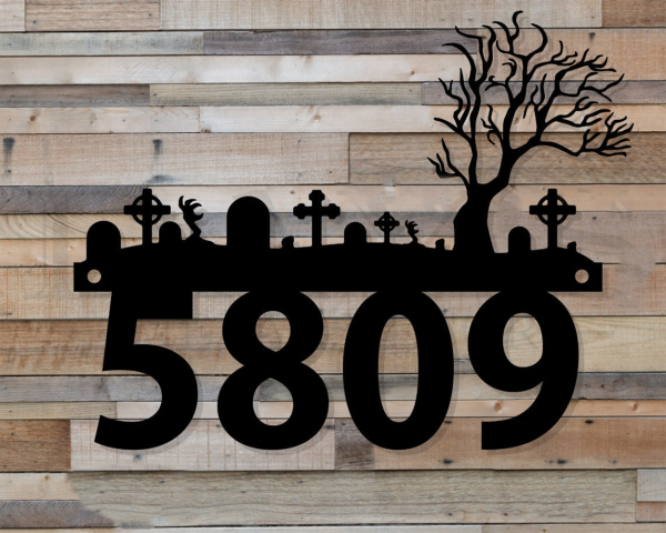 Personalized Horror Halloween Cemetery Graveyard Metal Sign Custom House Number Sign Halloween Decoration