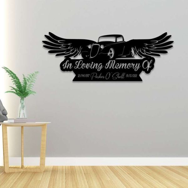 Personalized Hot Rod with Wings Memorial Sign Hot Rod Lover Memorial Custom Metal Sign