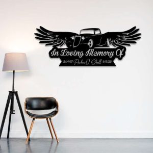 Personalized Hot Rod with Wings Memorial Sign Hot Rod Lover Memorial Custom Metal Sign