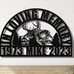 Personalized Hunting and Fishing In Loving Memory Memorial Sign Yard Stakes Grave Marker Cemetery Decor Custom Metal Sign 1