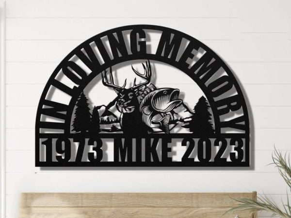 Personalized Hunting and Fishing In Loving Memory Memorial Sign Yard Stakes Grave Marker Cemetery Decor Custom Metal Sign