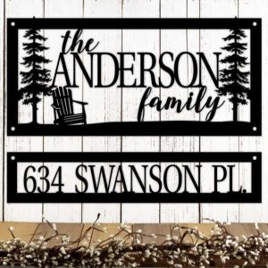 Personalized Lake Address Sign Set of 2 Lakehouse Beach House Home Decor Custom Metal Sign