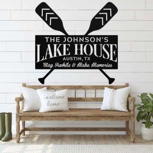 Personalized Lake House Custom Family Name and Address Sign Stay Awhile and Make Memories Lake Home Decor Custom Metal Sign 1