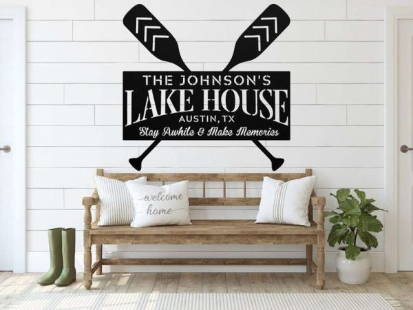 Personalized Lake House Custom Family Name and Address Sign Stay Awhile and Make Memories Lake Home Decor Custom Metal Sign