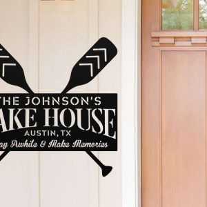 Personalized Lake House Custom Family Name and Address Sign Stay Awhile and Make Memories Lake Home Decor Custom Metal Sign 2