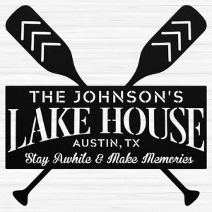 Personalized Lake House Custom Family Name and Address Sign Stay Awhile and Make Memories Lake Home Decor Custom Metal Sign 3