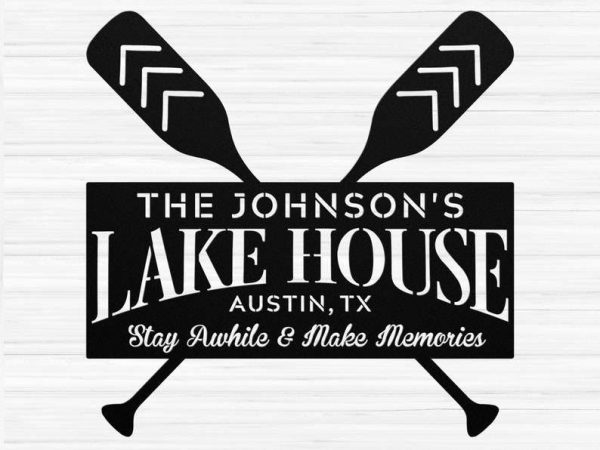 Personalized Lake House Custom Family Name and Address Sign Stay Awhile and Make Memories Lake Home Decor Custom Metal Sign