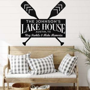 Personalized Lake House Custom Family Name and Address Sign Stay Awhile and Make Memories Lake Home Decor Custom Metal Sign 4