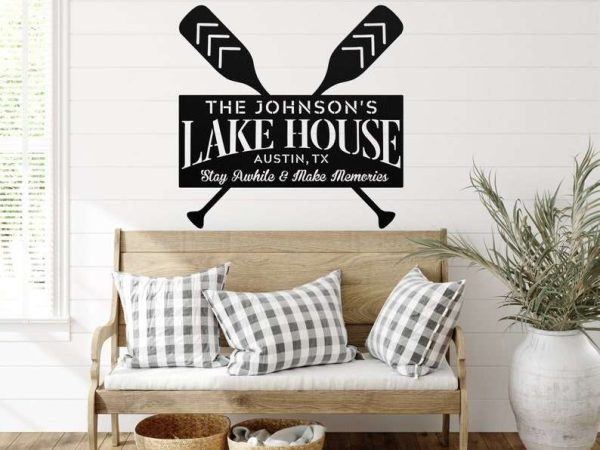 Personalized Lake House Custom Family Name and Address Sign Stay Awhile and Make Memories Lake Home Decor Custom Metal Sign