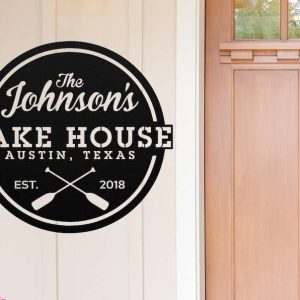 Personalized Lake House Paddle Sign Lakehouse Beach House Home Decor Custom Metal Sign