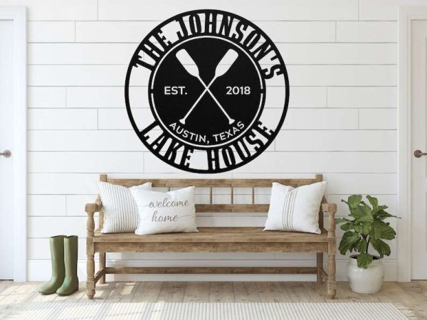 Personalized Lake House Paddle Sign Lakehouse Beach House Home Decor Custom Metal Sign