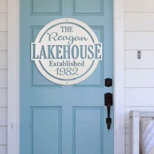 Personalized Lake House with Established Date Sign Beach House Home Decor Custom Metal Sign 3