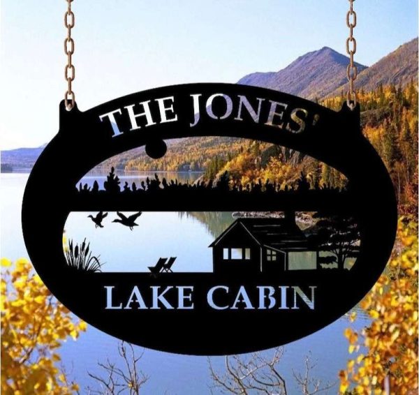 Personalized Lake Scene Flying Duck Sign Cabin Lakehouse Beach House Home Decor Custom Metal Sign