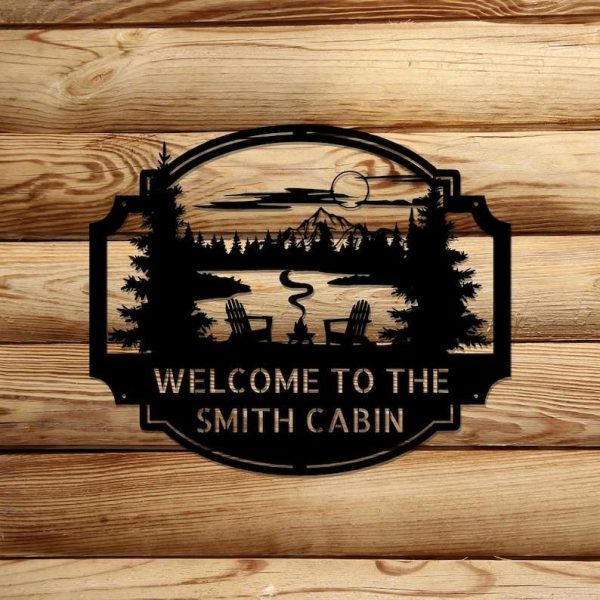 Personalized Lake Scene Welcome to Our Cabin Sign Lakehouse Beach House Home Decor Custom Metal Sign