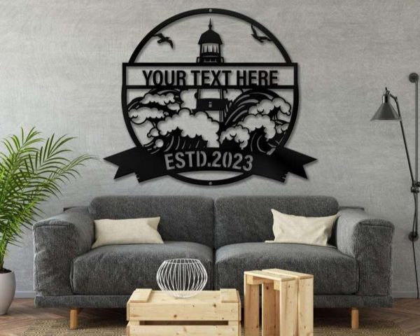 Personalized Lighthouse Family Nautical Theme Sign Lake House Beach House Home Decor Custom Metal Sign