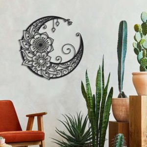 Personalized Mandala Moon Crescent Moon Yoga Studio Home Decor Custom Metal Sign 2