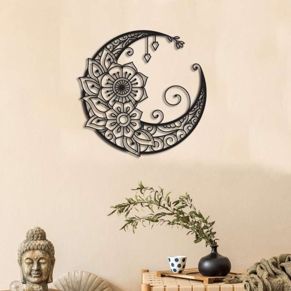 Personalized Mandala Moon Crescent Moon Yoga Studio Home Decor Custom Metal Sign