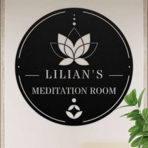 Personalized Meditation Room Lotus Yoga Studio Home Decor Custom Metal Sign