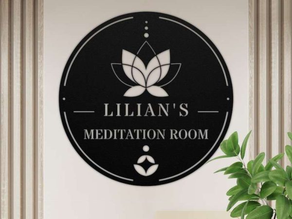 Personalized Meditation Room Lotus Yoga Studio Home Decor Custom Metal Sign