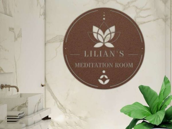 Personalized Meditation Room Lotus Yoga Studio Home Decor Custom Metal Sign