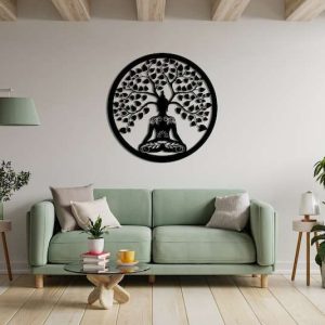 Personalized Meditation Tree of Life Buddha Yoga Studio Home Decor Custom Metal Sign