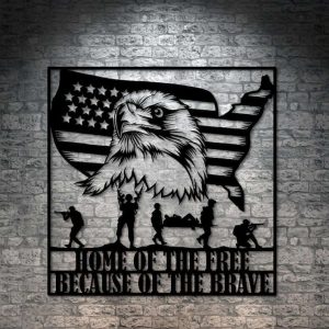 Personalized Military Eagle Sign Home Of The Free Veteran Day Patriotic Decor Gift Custom Metal Sign 1