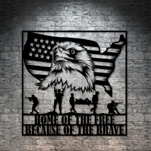 Personalized Military Eagle Sign Home Of The Free Veteran Day Patriotic Decor Gift Custom Metal Sign