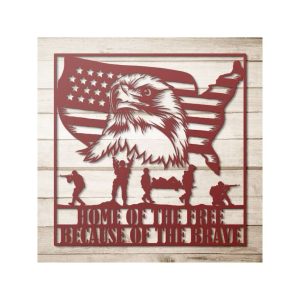 Personalized Military Eagle Sign Home Of The Free Veteran Day Patriotic Decor Gift Custom Metal Sign 2